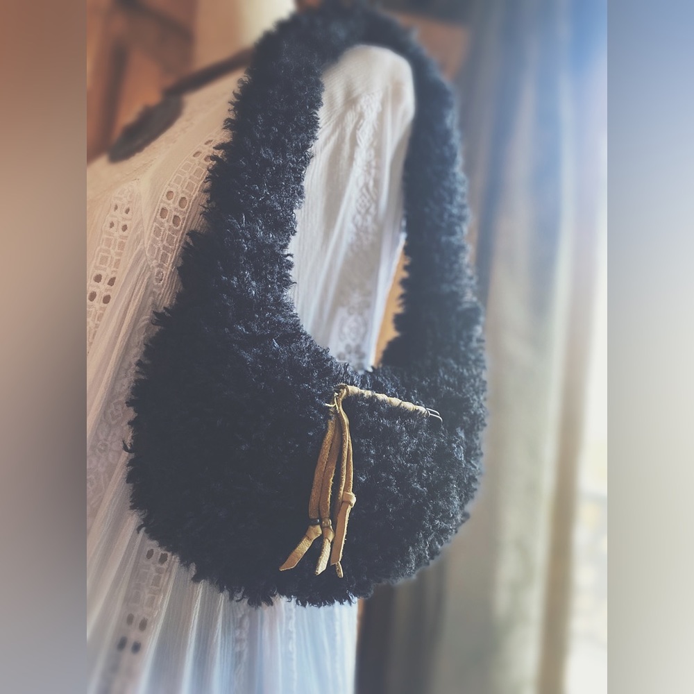 Faux Fur Shoulder Bag | Boho Suede Fringe & Bronze Pin